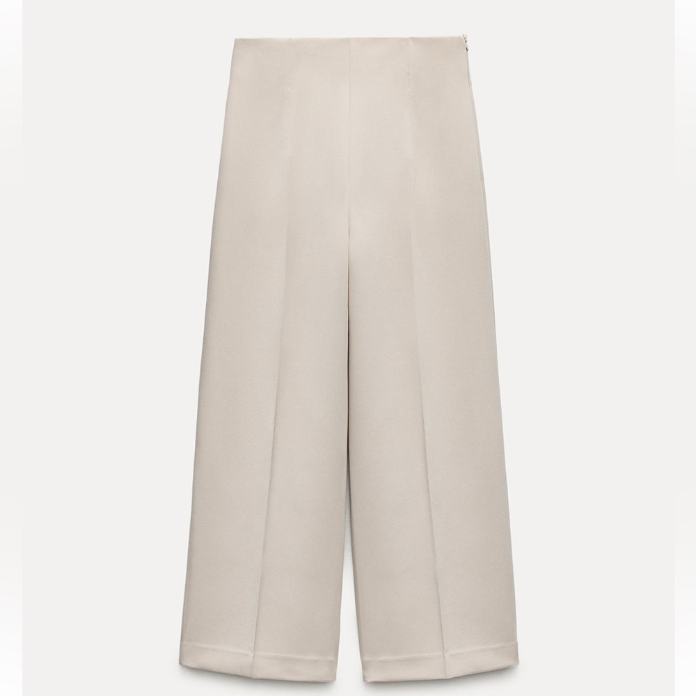 Zara Bone color WIDE LEG CROPPED HIGH WAIST PANTS